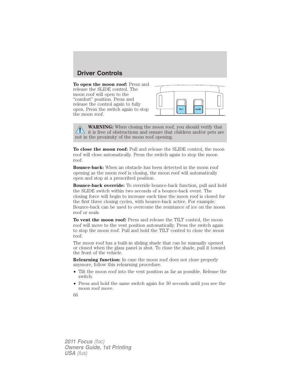 Driver controls | FORD 2011 Focus v.1 User Manual | Page 66 / 301