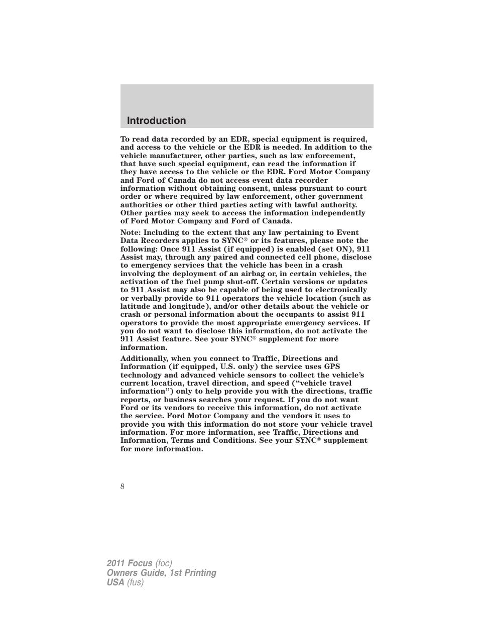 Introduction | FORD 2011 Focus v.1 User Manual | Page 8 / 301
