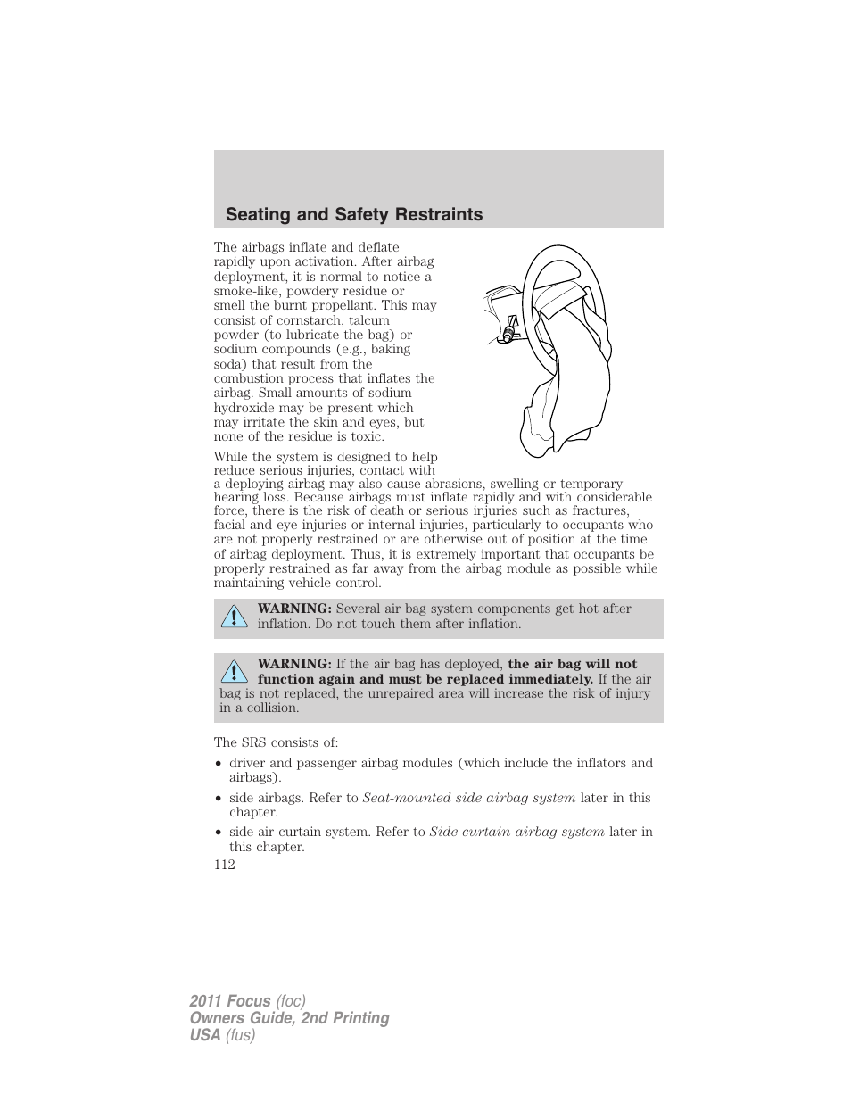 Seating and safety restraints | FORD 2011 Focus v.2 User Manual | Page 112 / 301