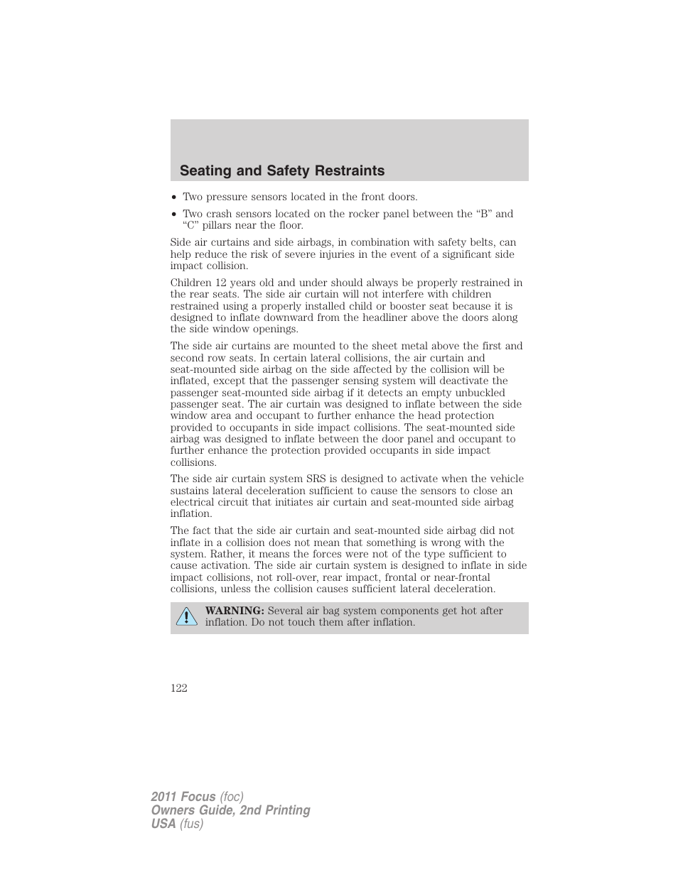 Seating and safety restraints | FORD 2011 Focus v.2 User Manual | Page 122 / 301