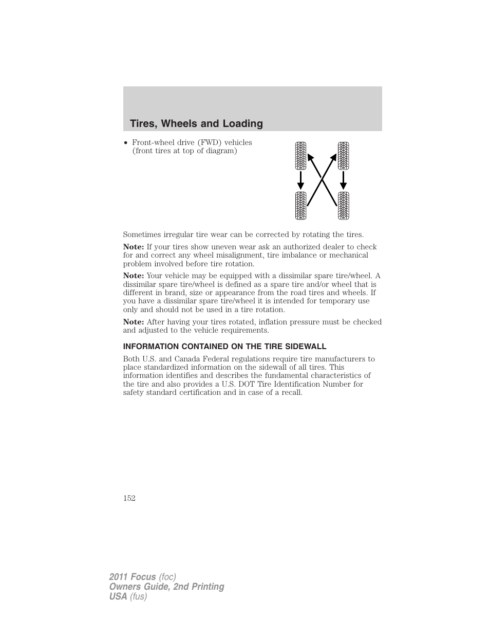 Information contained on the tire sidewall, Tires, wheels and loading | FORD 2011 Focus v.2 User Manual | Page 152 / 301