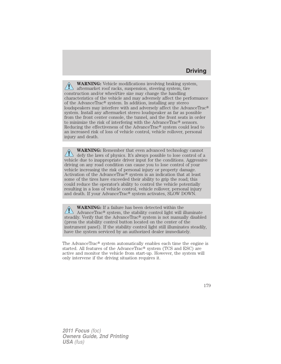Driving | FORD 2011 Focus v.2 User Manual | Page 179 / 301