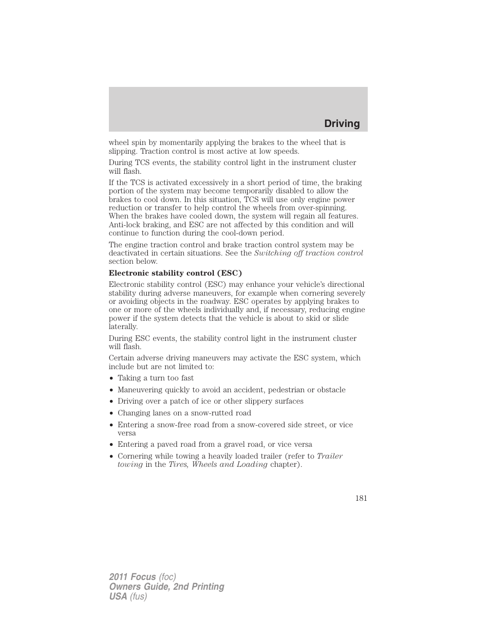 Driving | FORD 2011 Focus v.2 User Manual | Page 181 / 301