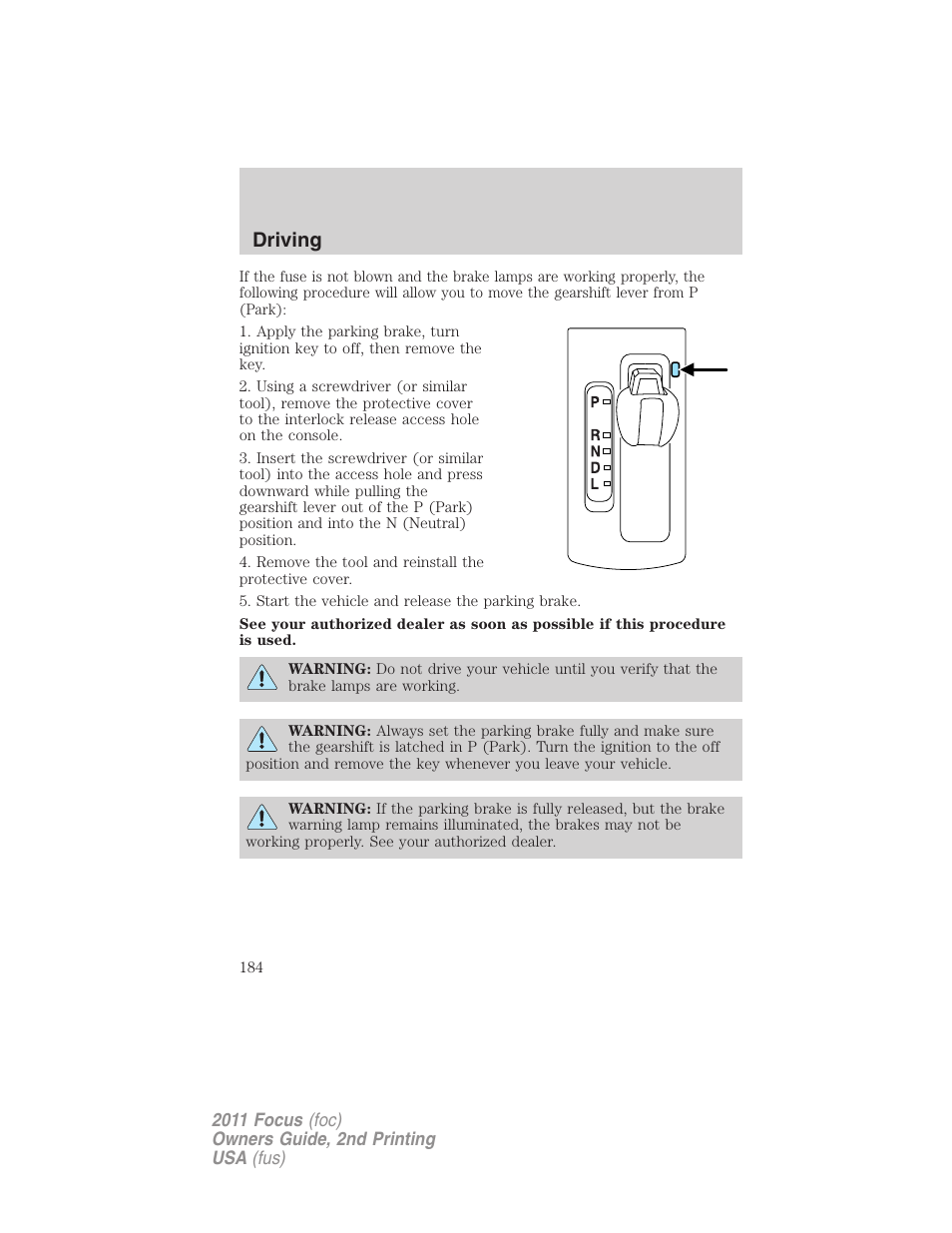 Driving | FORD 2011 Focus v.2 User Manual | Page 184 / 301