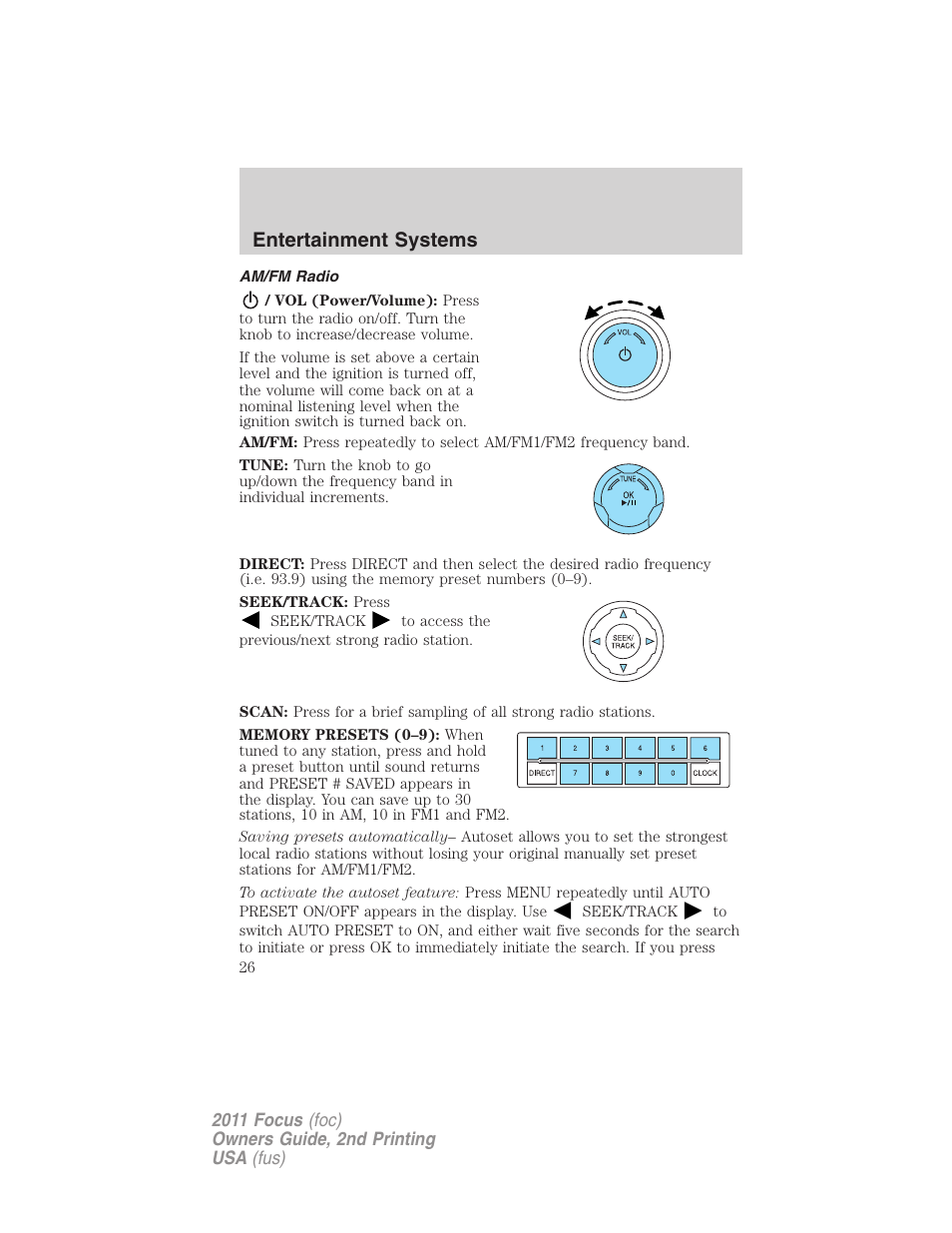 Am/fm radio, Entertainment systems | FORD 2011 Focus v.2 User Manual | Page 26 / 301