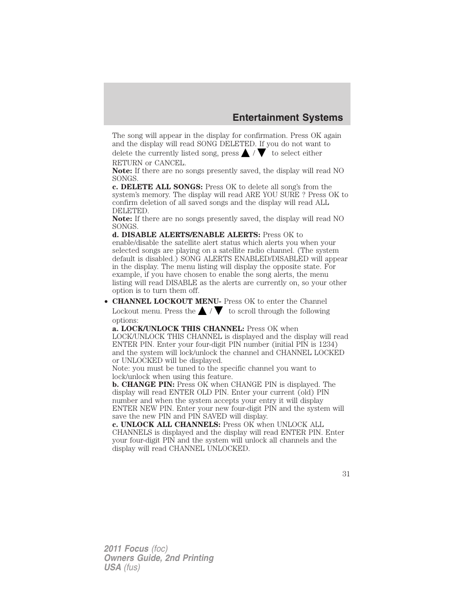 Entertainment systems | FORD 2011 Focus v.2 User Manual | Page 31 / 301