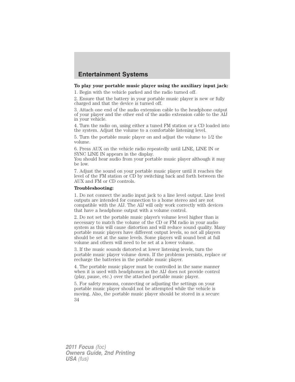 Entertainment systems | FORD 2011 Focus v.2 User Manual | Page 34 / 301