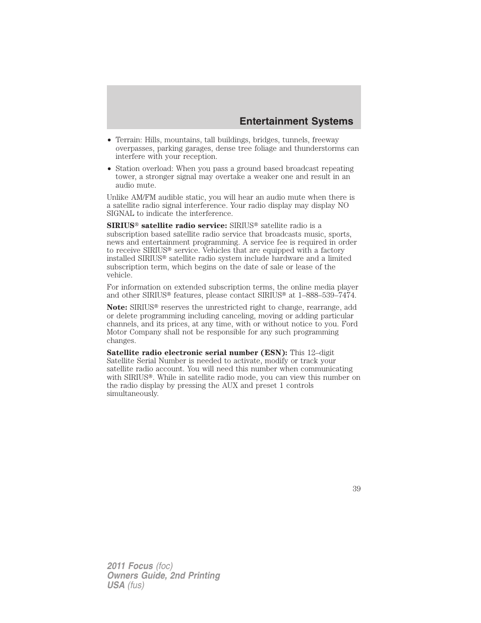 Entertainment systems | FORD 2011 Focus v.2 User Manual | Page 39 / 301