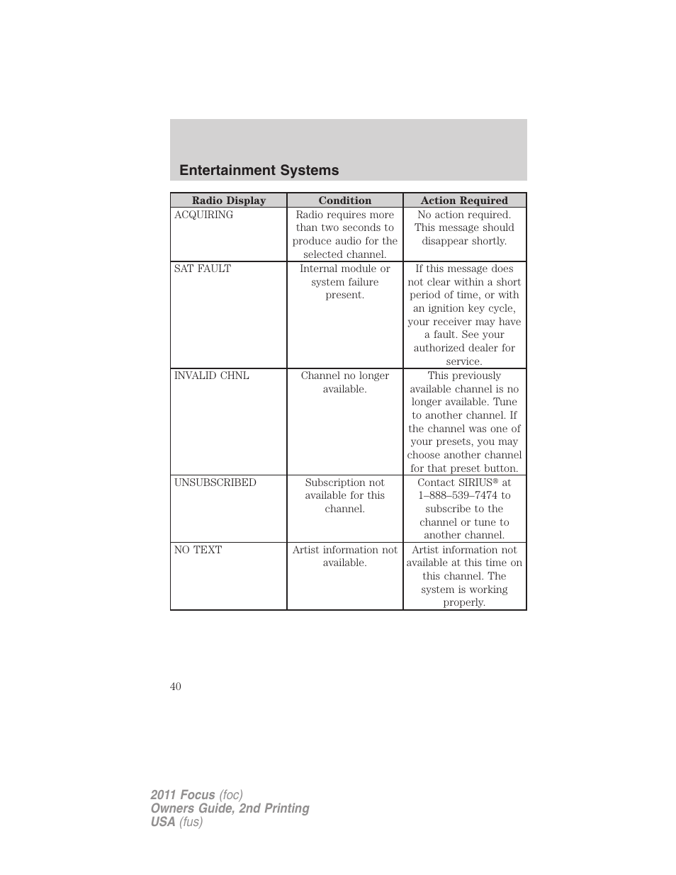 Entertainment systems | FORD 2011 Focus v.2 User Manual | Page 40 / 301