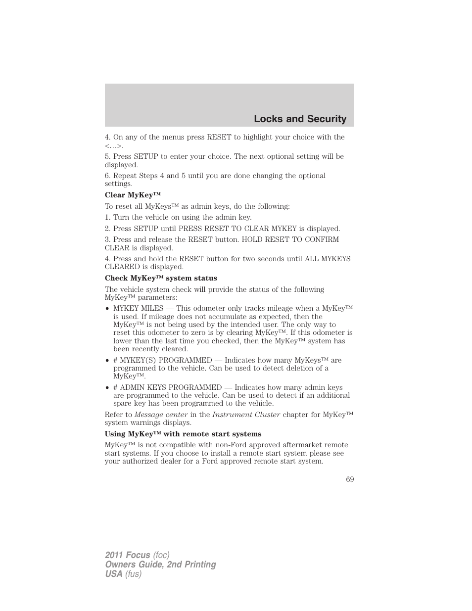 Locks and security | FORD 2011 Focus v.2 User Manual | Page 69 / 301