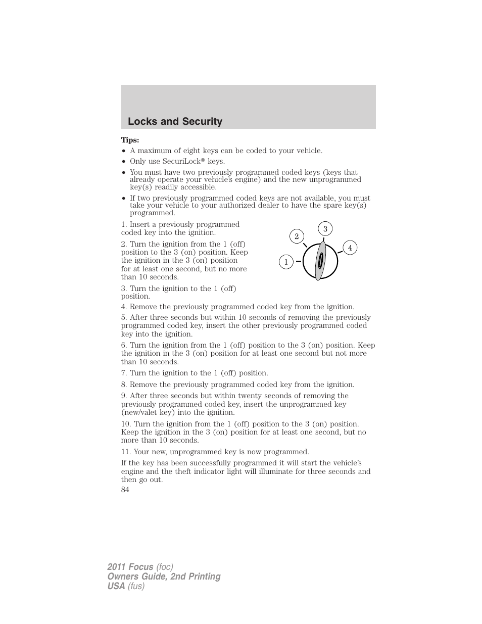 Locks and security | FORD 2011 Focus v.2 User Manual | Page 84 / 301