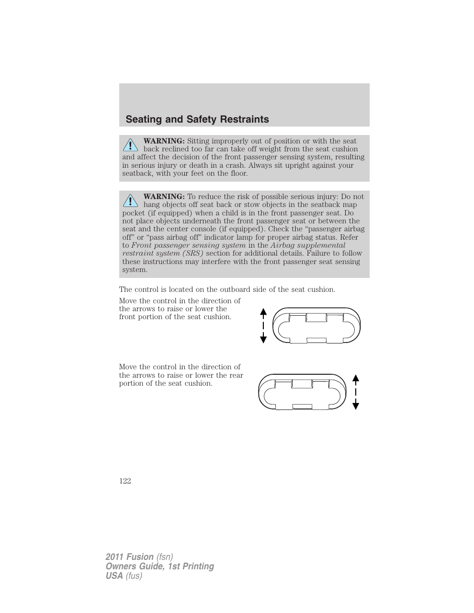 Seating and safety restraints | FORD 2011 Fusion v.1 User Manual | Page 122 / 369