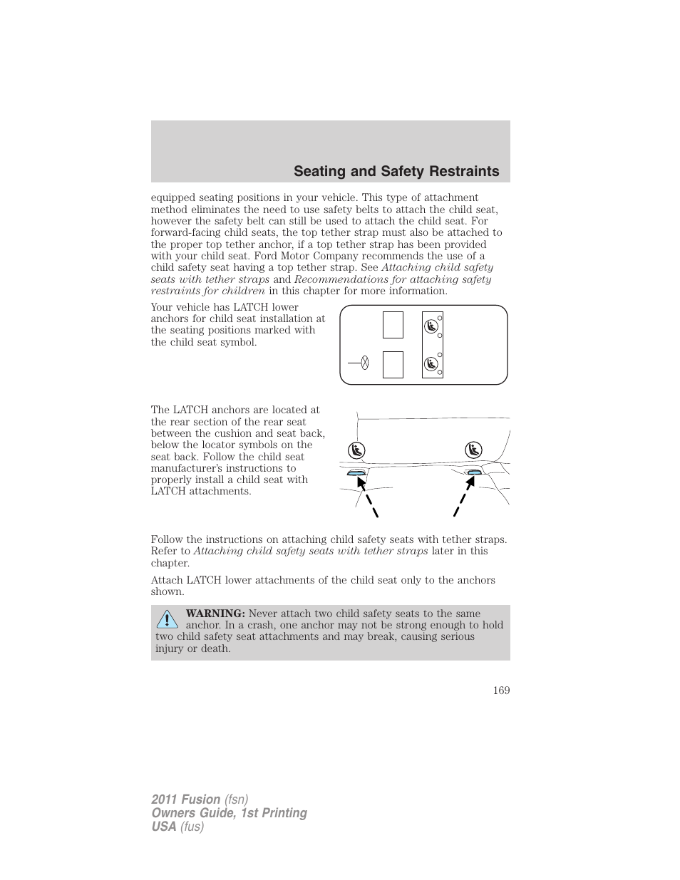 Seating and safety restraints | FORD 2011 Fusion v.1 User Manual | Page 169 / 369