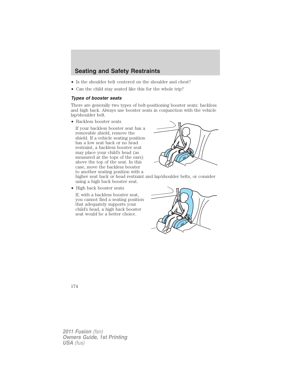 Types of booster seats, Seating and safety restraints | FORD 2011 Fusion v.1 User Manual | Page 174 / 369