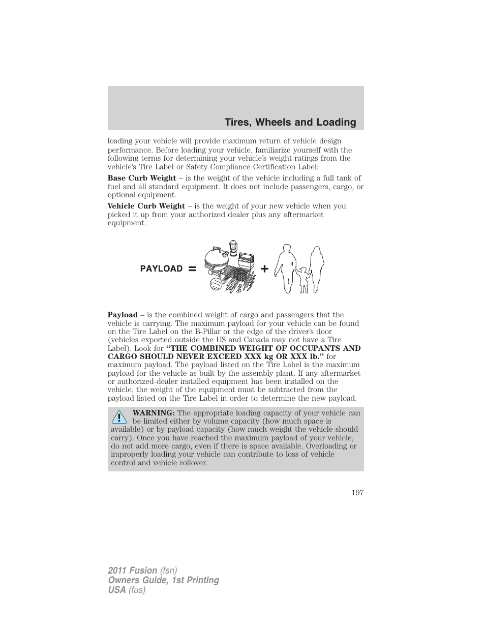 Tires, wheels and loading | FORD 2011 Fusion v.1 User Manual | Page 197 / 369