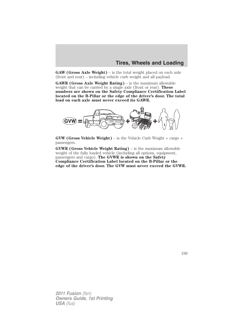 Tires, wheels and loading | FORD 2011 Fusion v.1 User Manual | Page 199 / 369