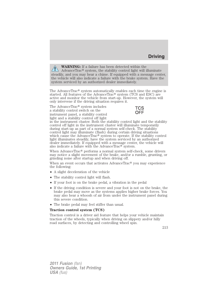 Driving | FORD 2011 Fusion v.1 User Manual | Page 213 / 369