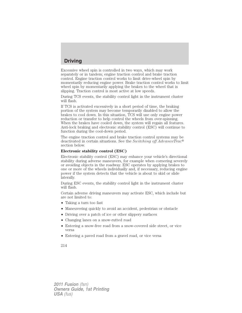 Driving | FORD 2011 Fusion v.1 User Manual | Page 214 / 369