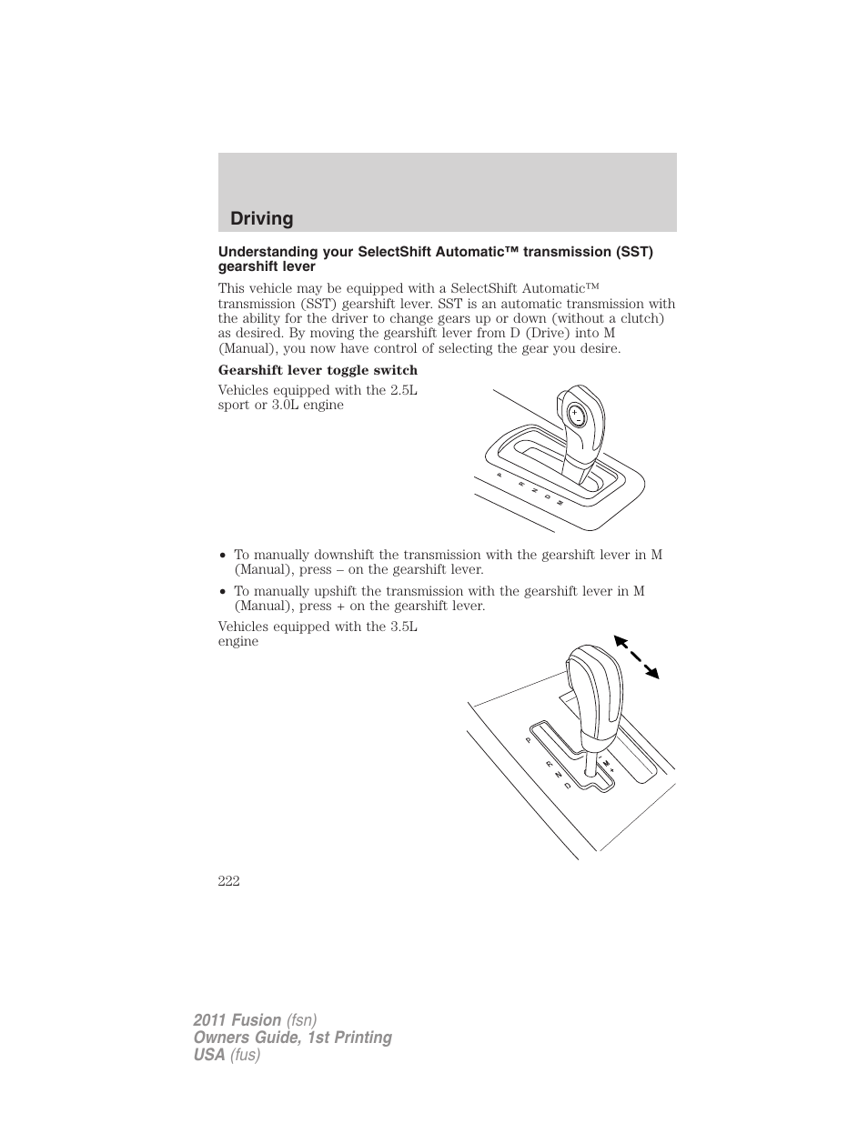 Driving | FORD 2011 Fusion v.1 User Manual | Page 222 / 369
