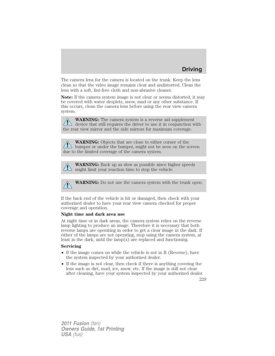 Driving | FORD 2011 Fusion v.1 User Manual | Page 229 / 369