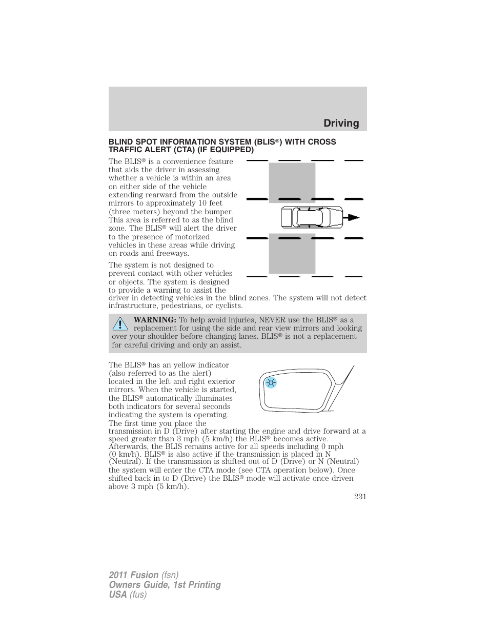 Driving | FORD 2011 Fusion v.1 User Manual | Page 231 / 369