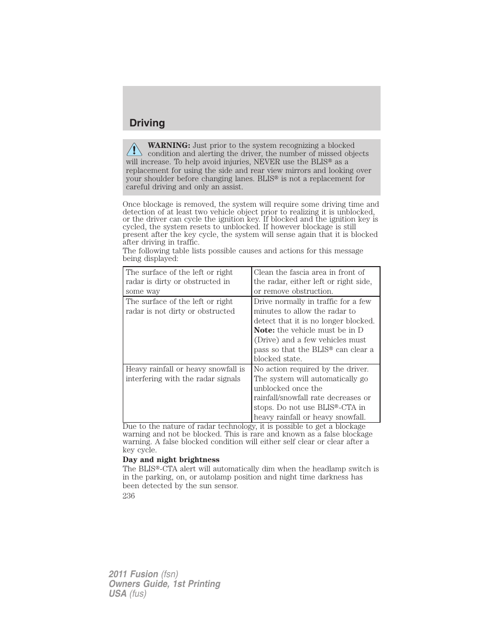 Driving | FORD 2011 Fusion v.1 User Manual | Page 236 / 369