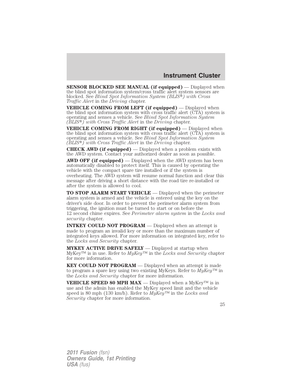Instrument cluster | FORD 2011 Fusion v.1 User Manual | Page 25 / 369