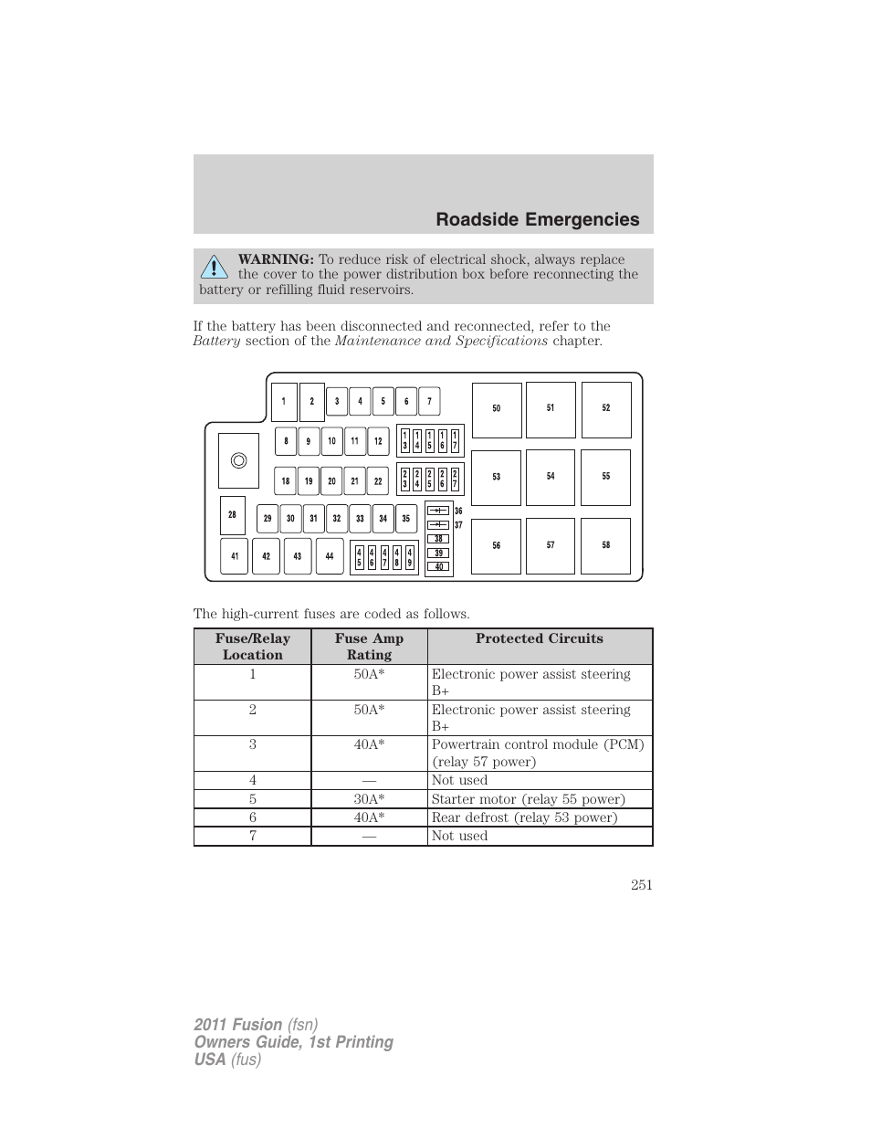 Roadside emergencies | FORD 2011 Fusion v.1 User Manual | Page 251 / 369