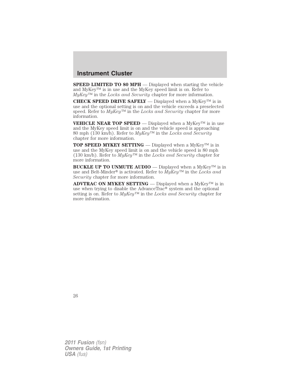 Instrument cluster | FORD 2011 Fusion v.1 User Manual | Page 26 / 369