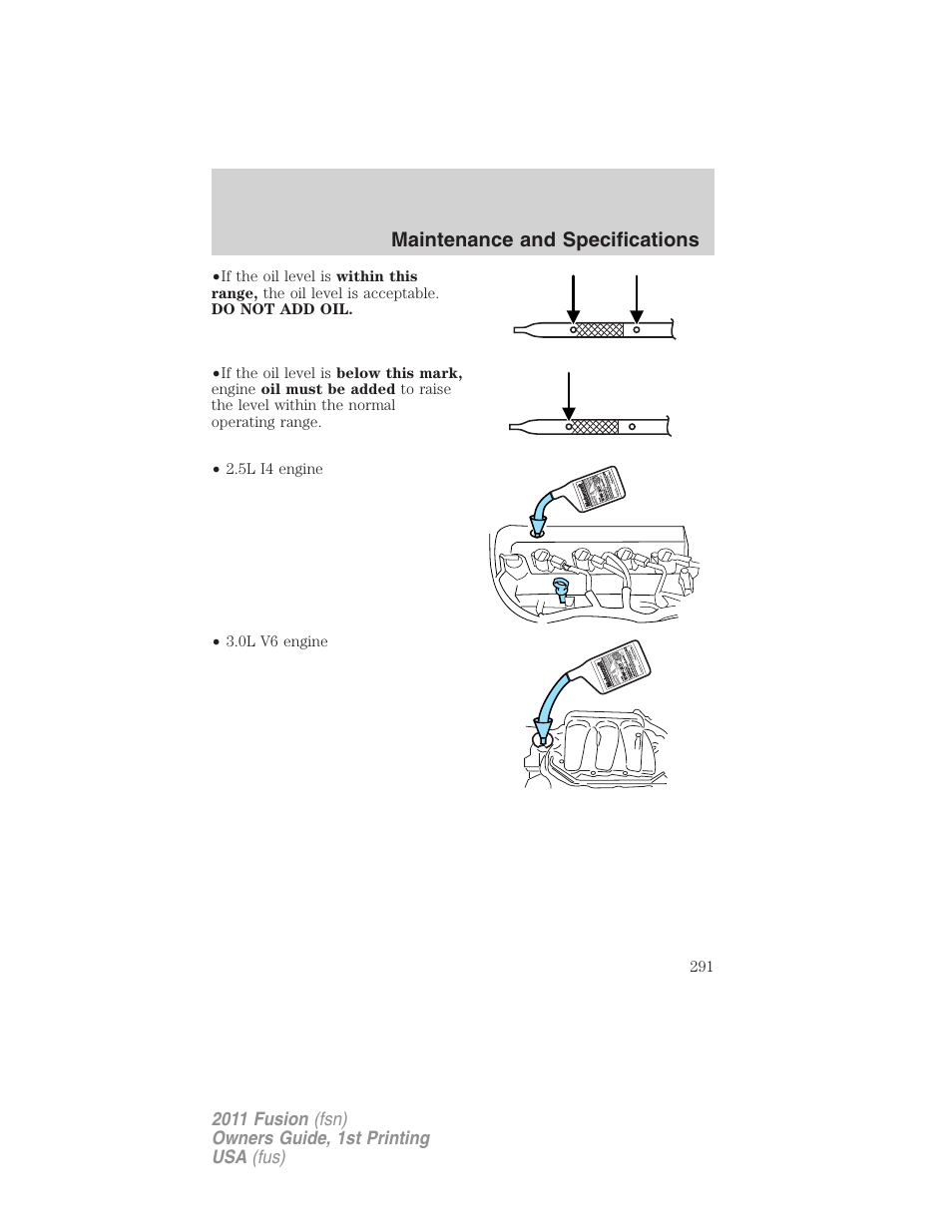 Maintenance and specifications | FORD 2011 Fusion v.1 User Manual | Page 291 / 369