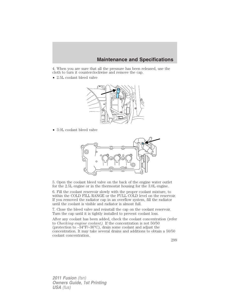 Maintenance and specifications | FORD 2011 Fusion v.1 User Manual | Page 299 / 369