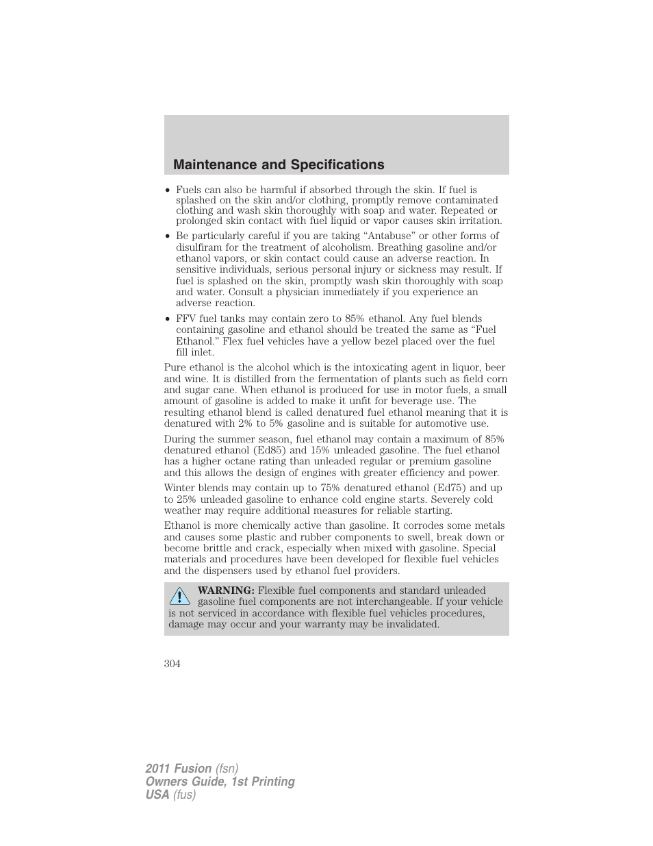 Maintenance and specifications | FORD 2011 Fusion v.1 User Manual | Page 304 / 369