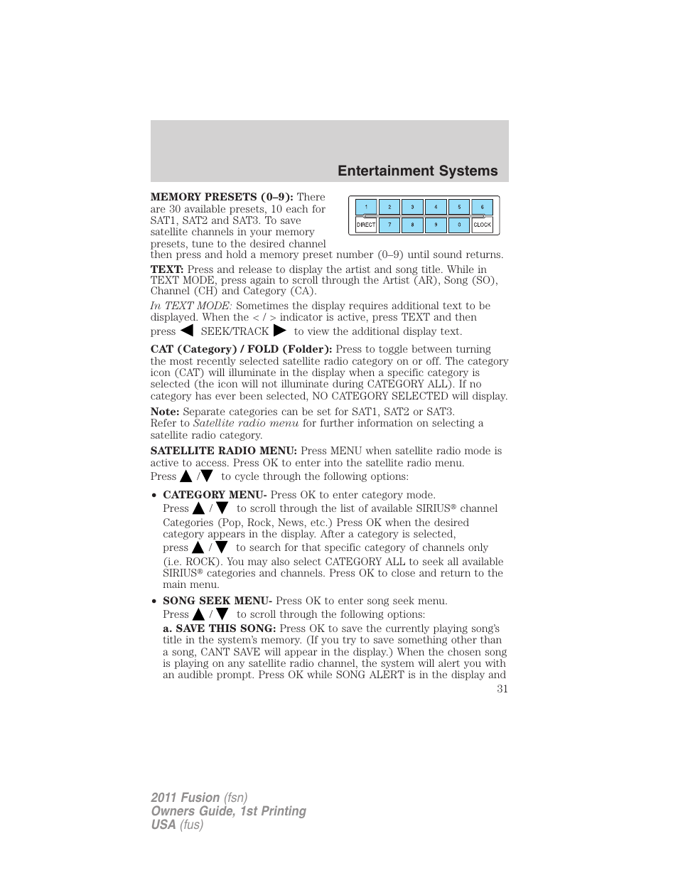 Entertainment systems | FORD 2011 Fusion v.1 User Manual | Page 31 / 369