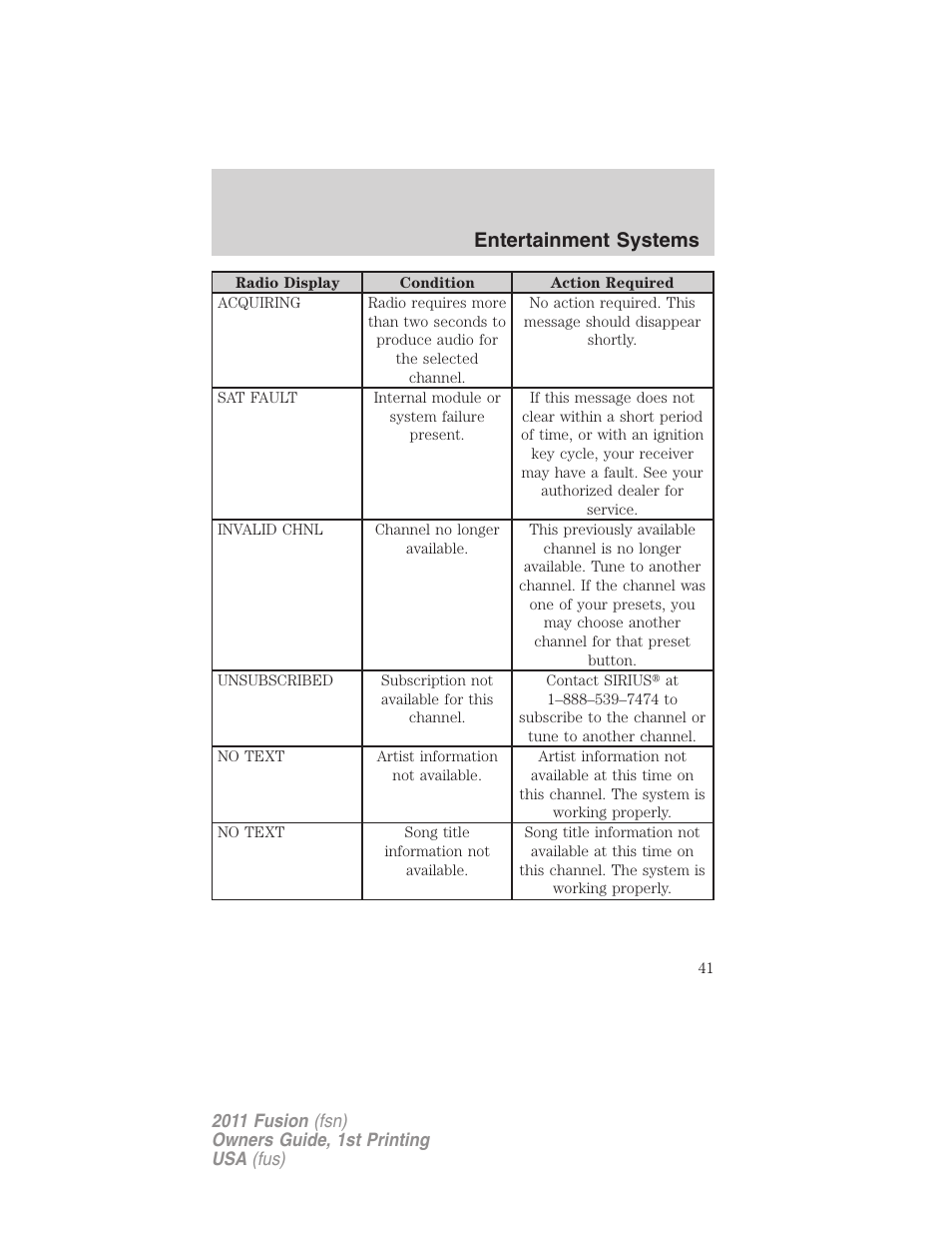 Entertainment systems | FORD 2011 Fusion v.1 User Manual | Page 41 / 369