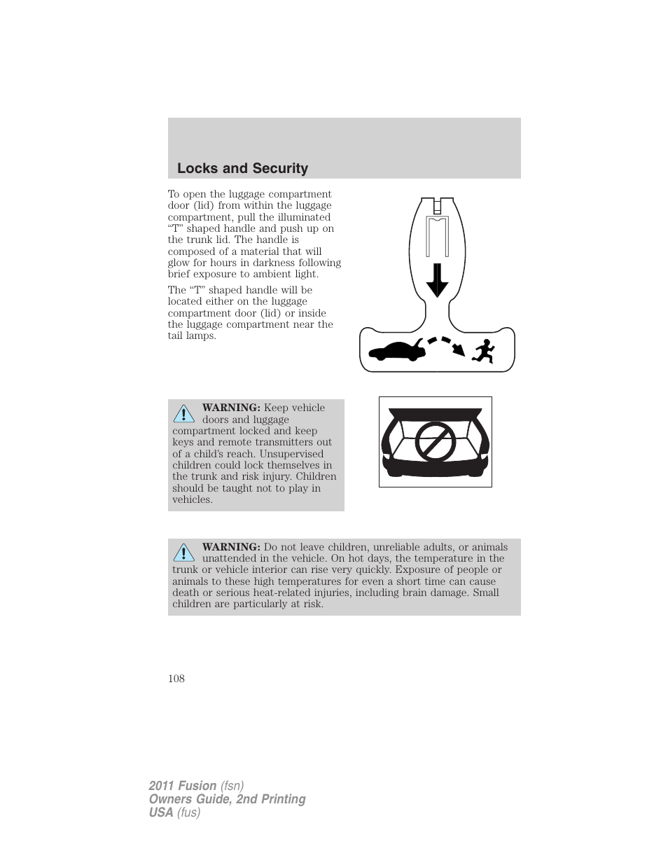 Locks and security | FORD 2011 Fusion v.2 User Manual | Page 108 / 371