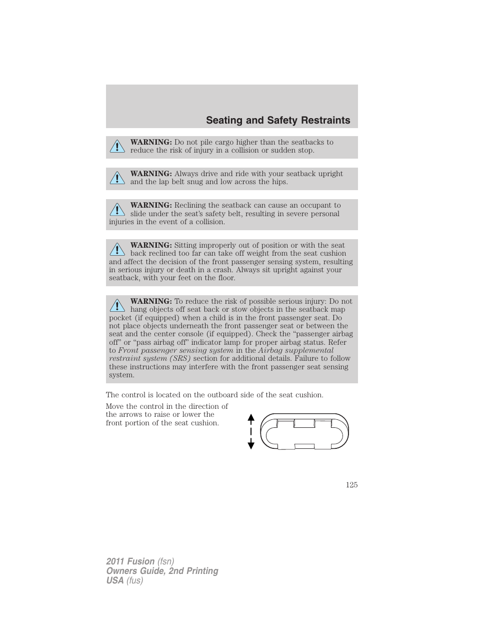 Seating and safety restraints | FORD 2011 Fusion v.2 User Manual | Page 125 / 371