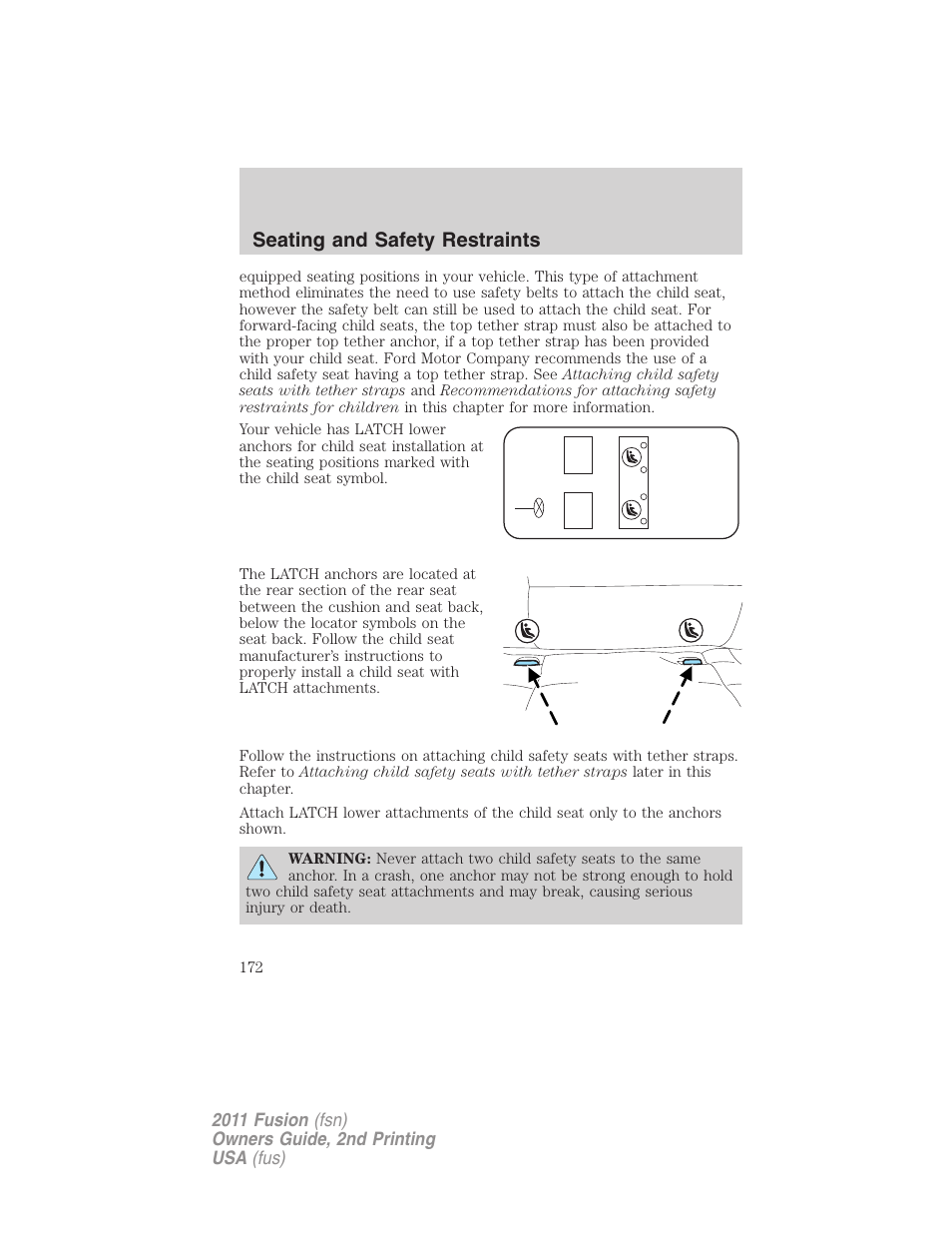 Seating and safety restraints | FORD 2011 Fusion v.2 User Manual | Page 172 / 371