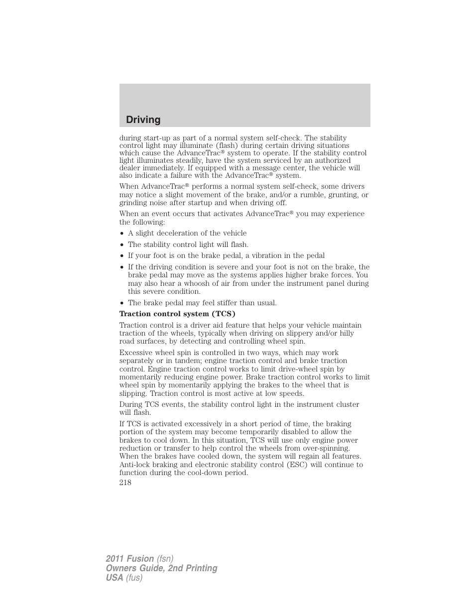 Driving | FORD 2011 Fusion v.2 User Manual | Page 218 / 371