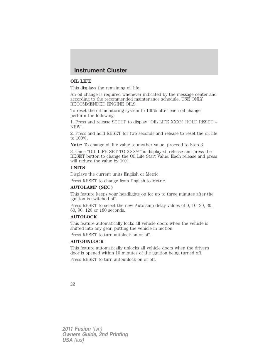 Instrument cluster | FORD 2011 Fusion v.2 User Manual | Page 22 / 371