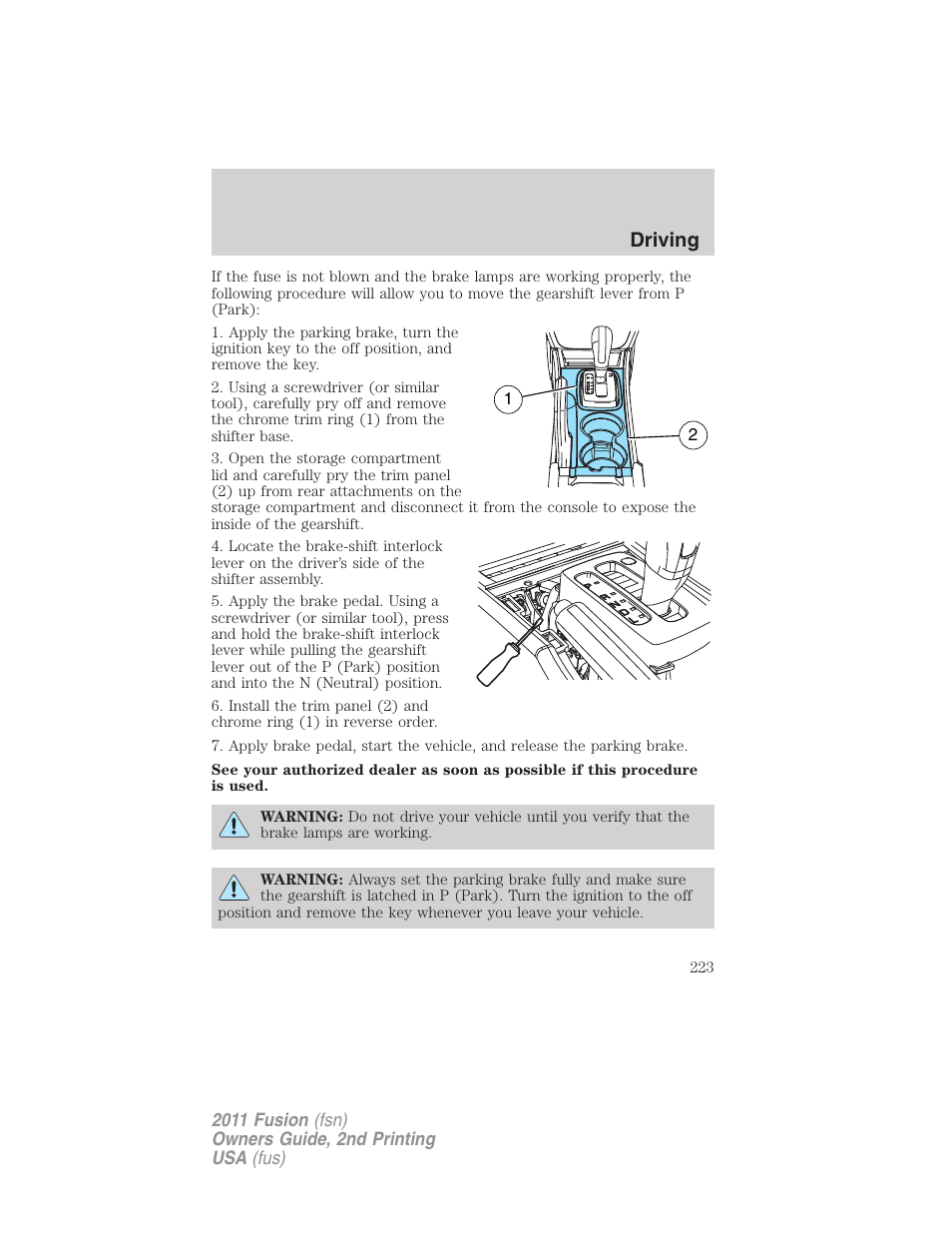 Driving | FORD 2011 Fusion v.2 User Manual | Page 223 / 371