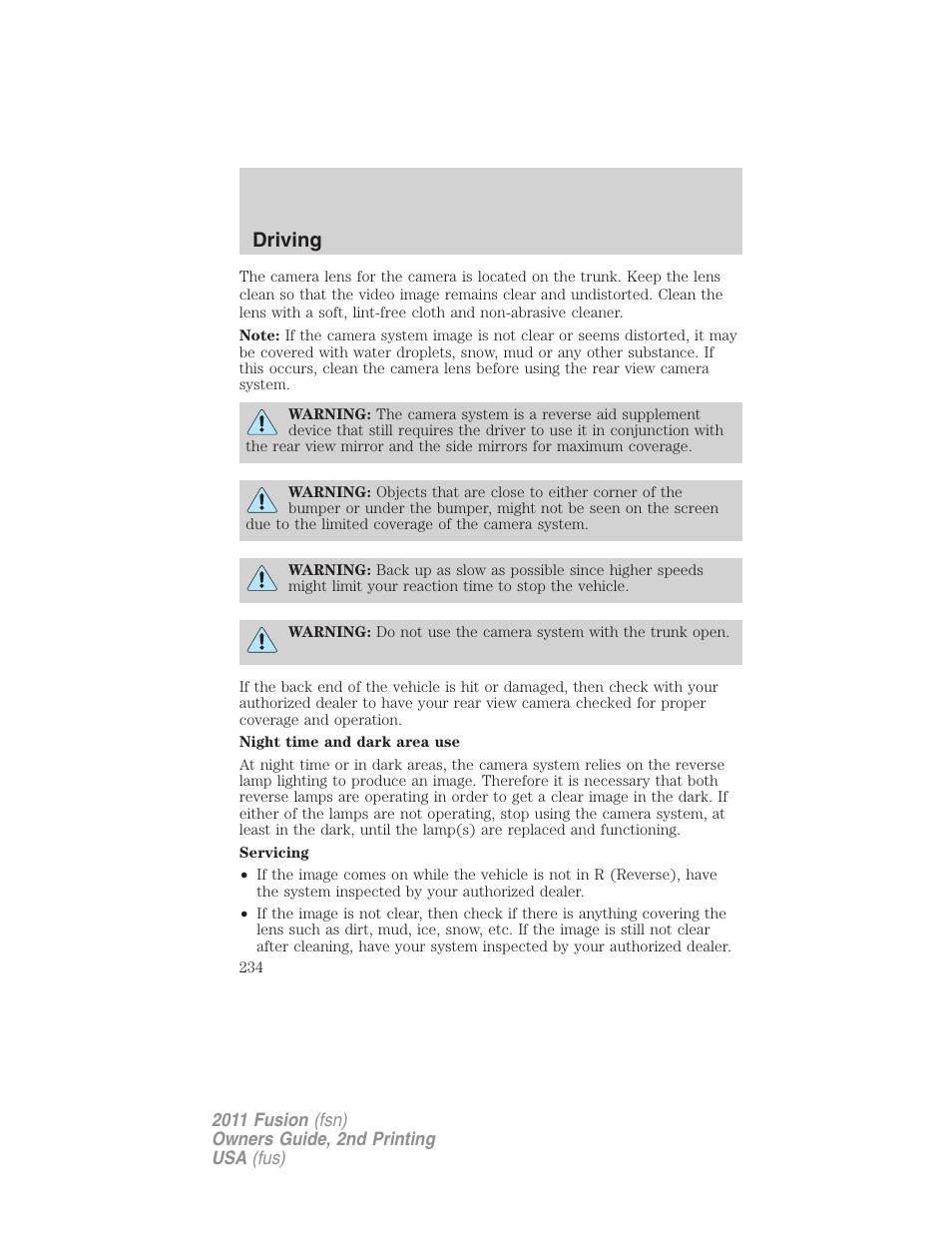 Driving | FORD 2011 Fusion v.2 User Manual | Page 234 / 371