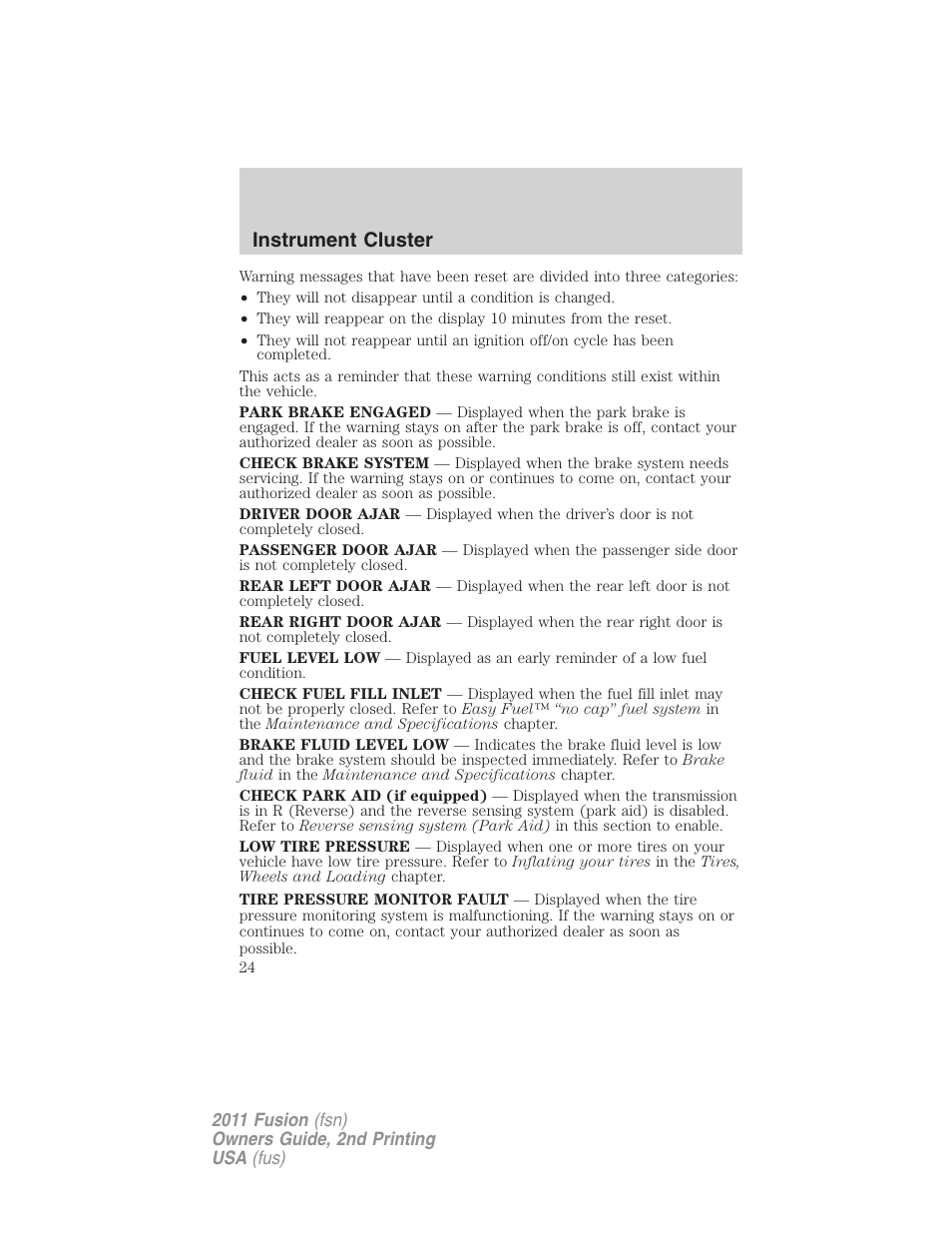 Instrument cluster | FORD 2011 Fusion v.2 User Manual | Page 24 / 371