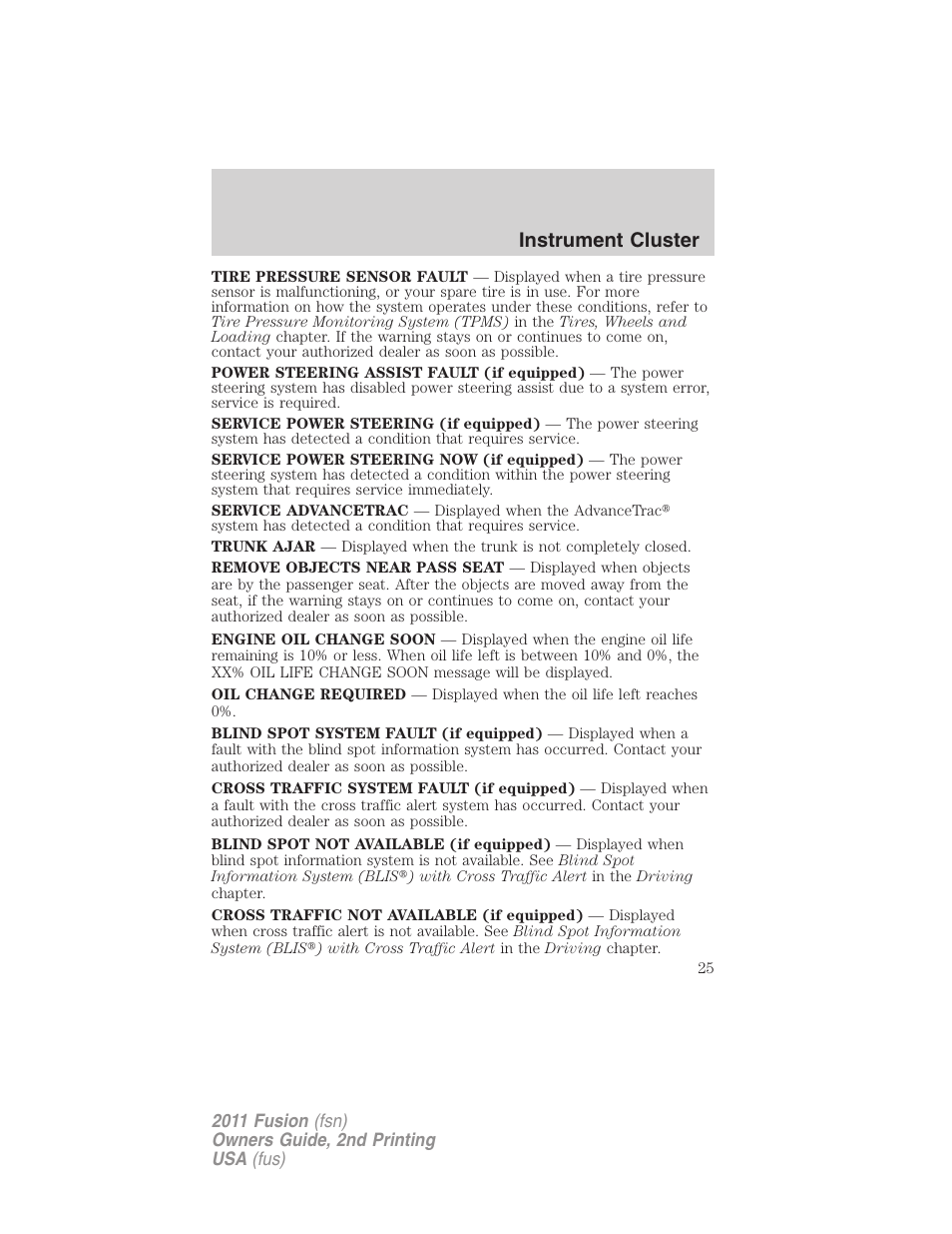 Instrument cluster | FORD 2011 Fusion v.2 User Manual | Page 25 / 371