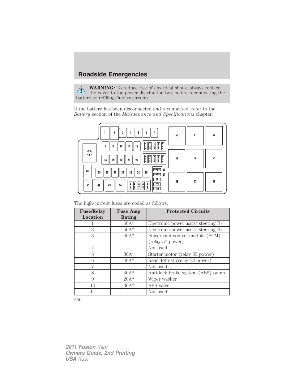 Roadside emergencies | FORD 2011 Fusion v.2 User Manual | Page 256 / 371