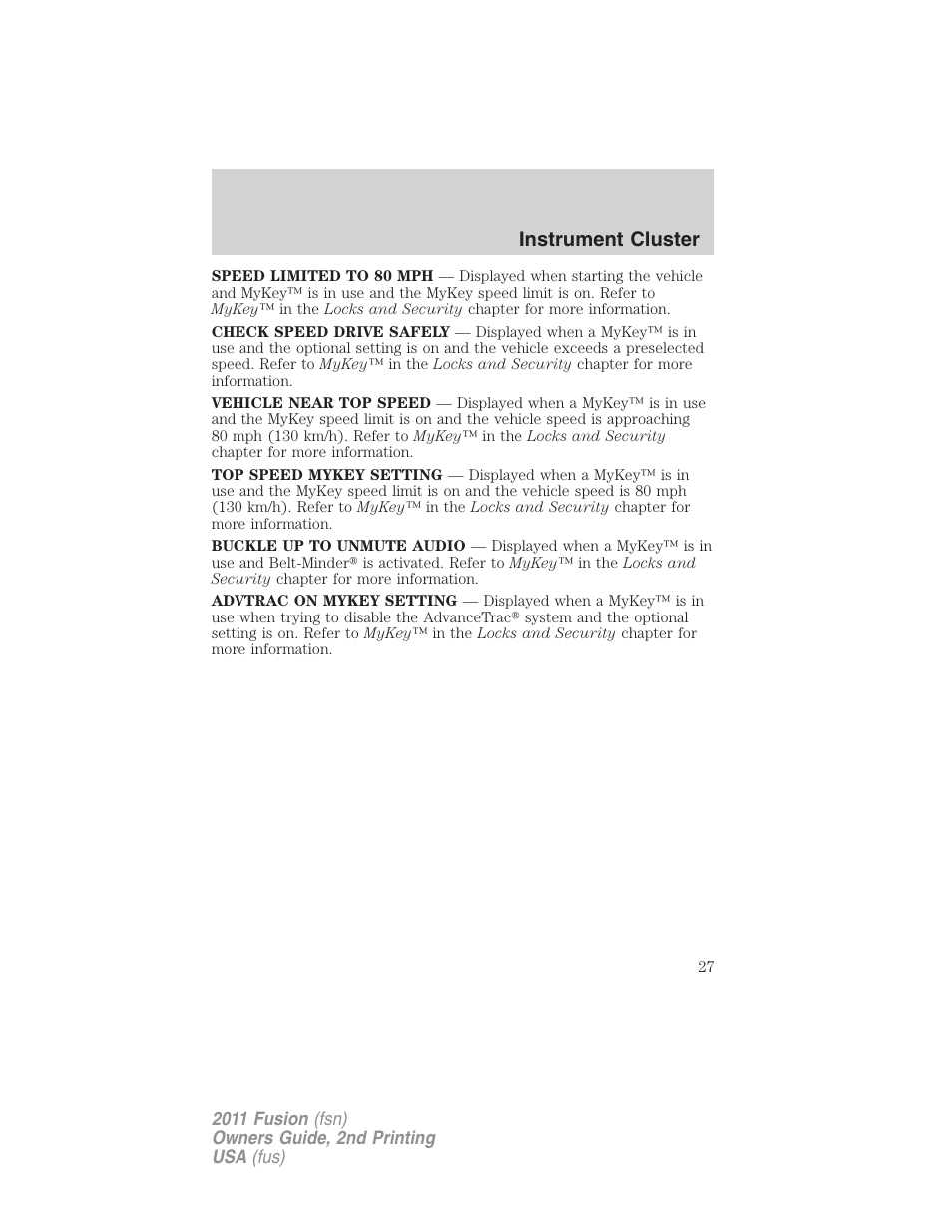 Instrument cluster | FORD 2011 Fusion v.2 User Manual | Page 27 / 371