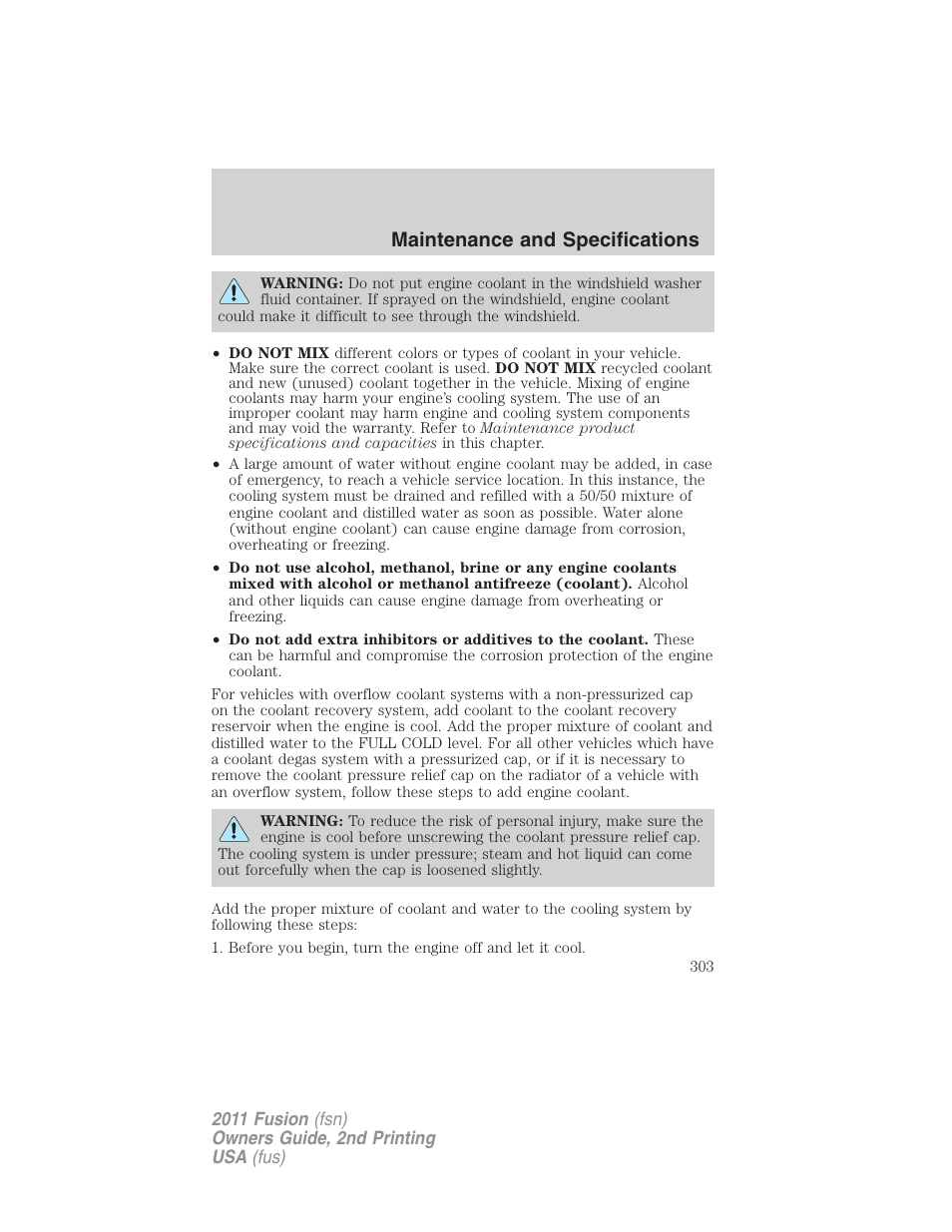 Maintenance and specifications | FORD 2011 Fusion v.2 User Manual | Page 303 / 371