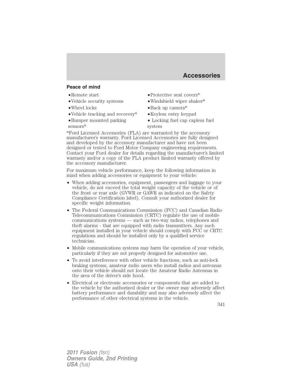 Peace of mind, Accessories | FORD 2011 Fusion v.2 User Manual | Page 341 / 371