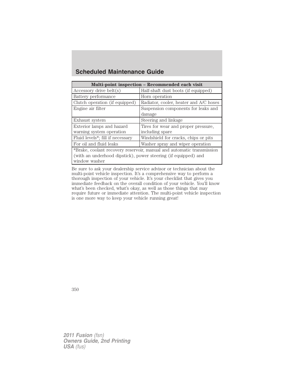 Scheduled maintenance guide | FORD 2011 Fusion v.2 User Manual | Page 350 / 371