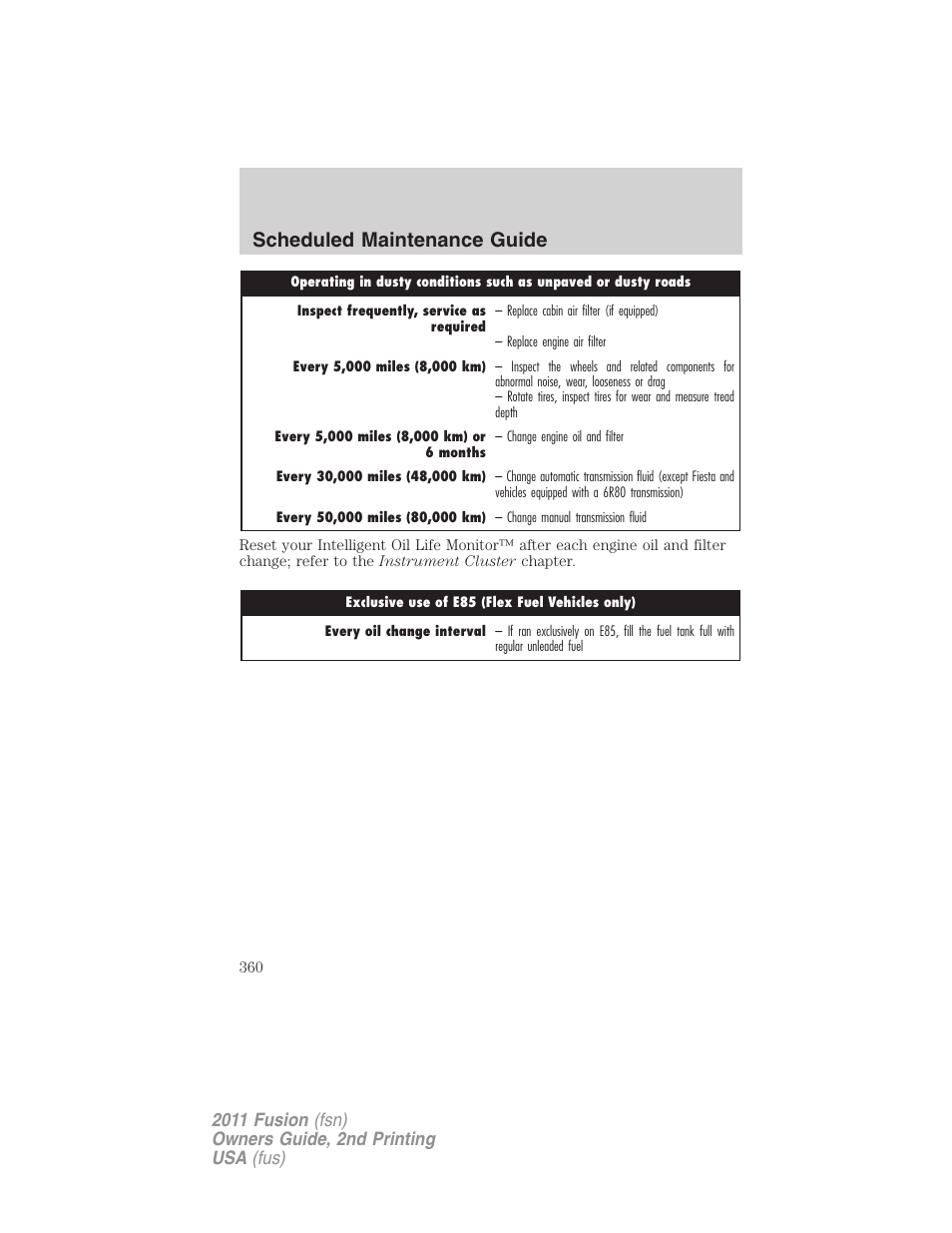 Scheduled maintenance guide | FORD 2011 Fusion v.2 User Manual | Page 360 / 371