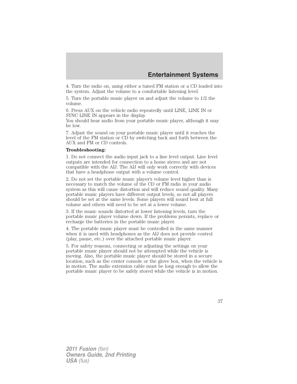 Entertainment systems | FORD 2011 Fusion v.2 User Manual | Page 37 / 371